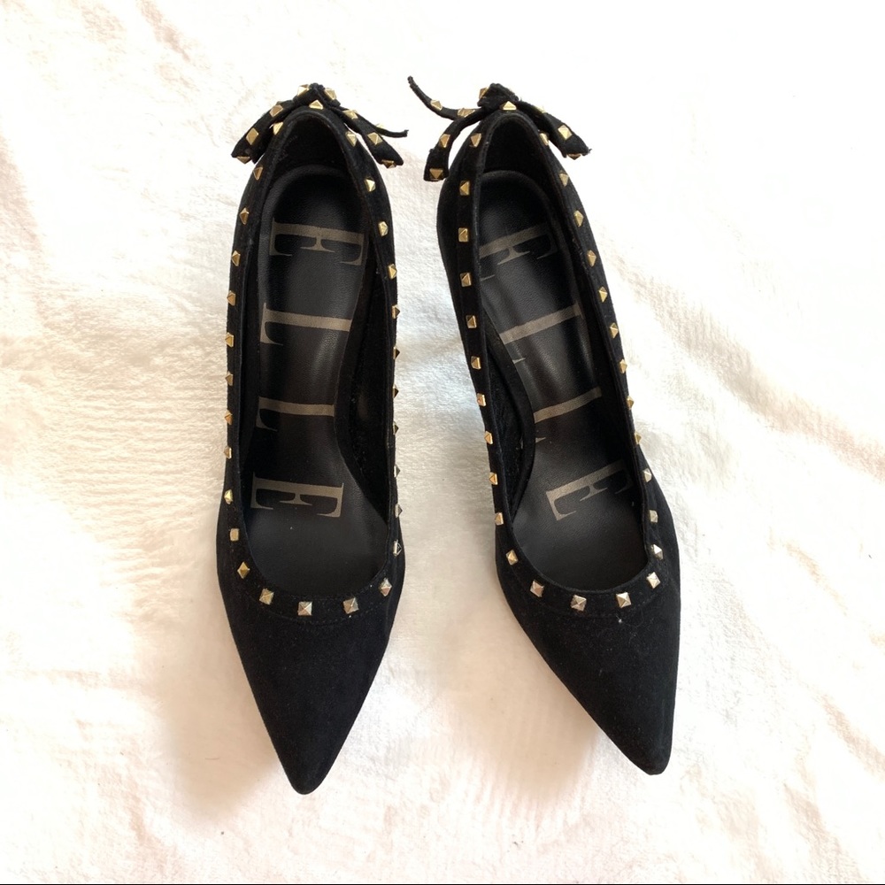 Elle Black Suede Gold Rockstud Heels size 8